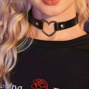 New Faux Leather Black Metal Heart Cyber Punk Goth